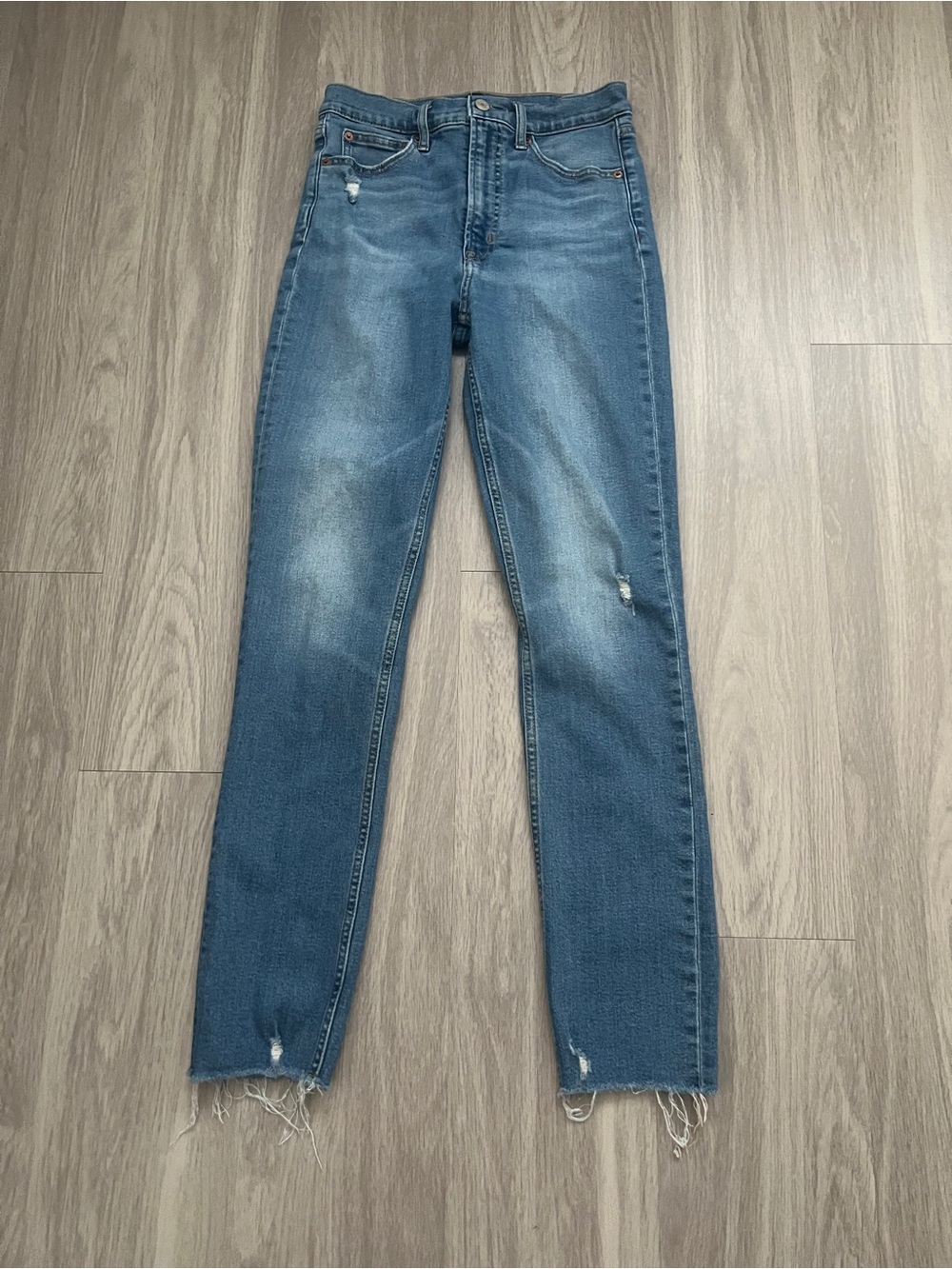 GAP Cigarette Skinny Jeans 4/27 Tall High Rise Distressed Raw Hem